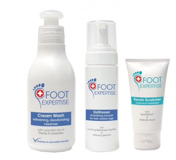 Foot Expertise products - cream wash, DeStresser & Kerato Scratcher